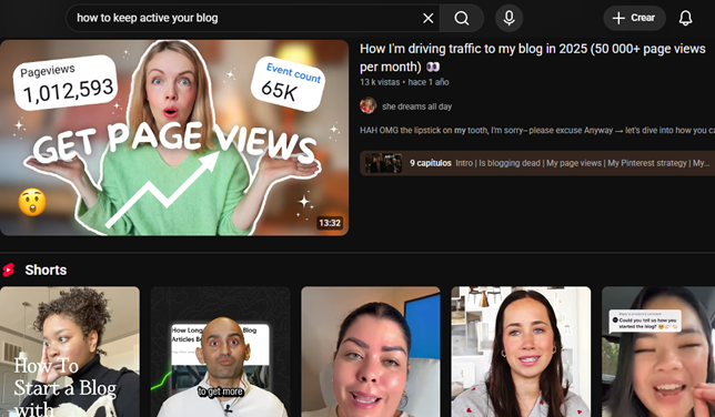 Screenshot fo a youtube search