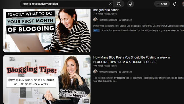 Screenshot fo a youtube search